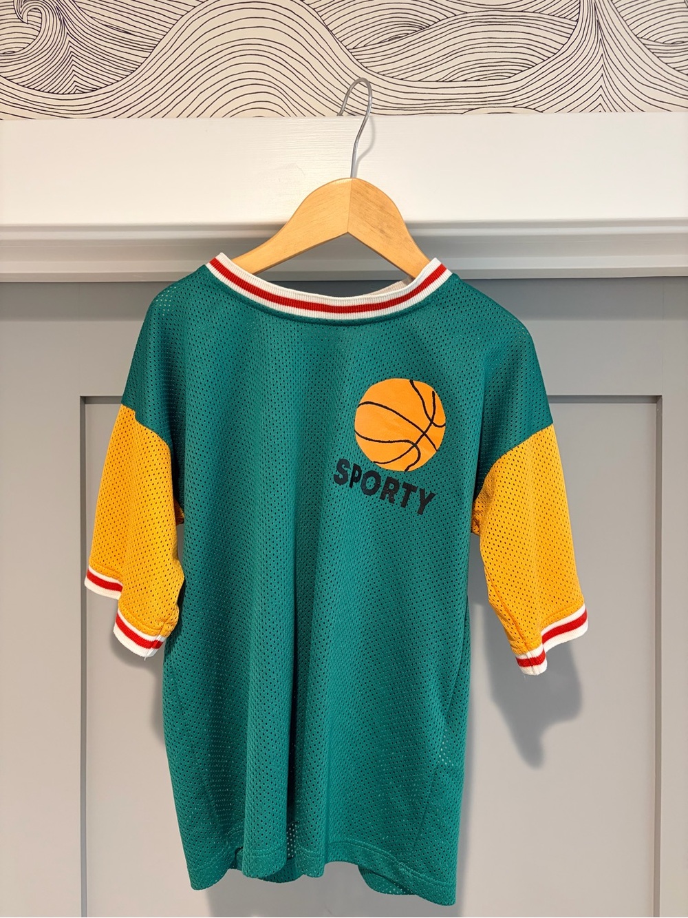 Mini Rodini Green Yellow Sporty Jersey Mesh T-Shirt Top size 6-7